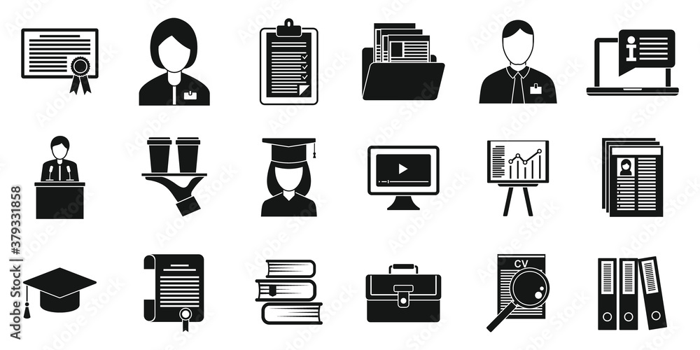 Internship job icons set. Simple set of internship job vector icons for web design on white background Internship job icons set. Simple set of internship job vector icons for web design on white background