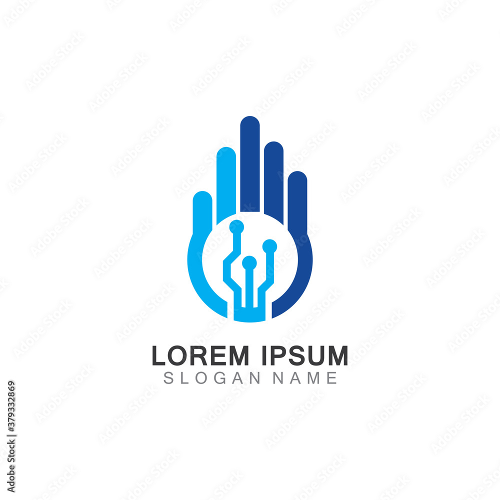 Hand with technology logo inspiration creative design template Hand with technology logo inspiration creative design template