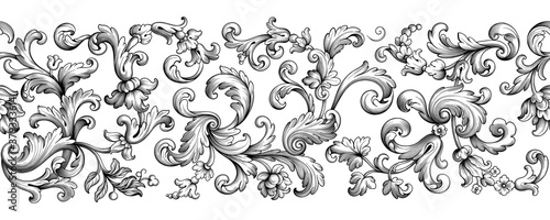 Vintage Baroque Victorian floral seamless pattern border frame ornament  scroll engraved retro tattoo calligraphic vector heraldic 