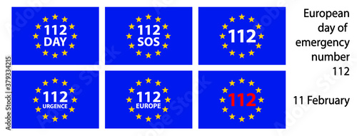 Helpline European day of emergency number 112 Day 11 february 11 SOS symbool Safety first Medical logo Vector Fun sign icon icons Distress signal Alarm help location pincall phone lifebuoy police