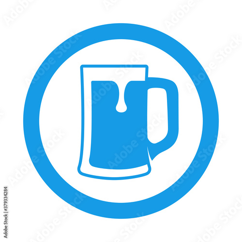 Pinta de cerveza. Logotipo jarra de cerveza vintage con espuma en círculo color azul