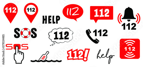 Helpline European day of emergency number 112 Day 11 february 11 SOS symbool Safety first Medical logo Vector Fun sign icon icons Distress signal Alarm help location pincall phone lifebuoy police