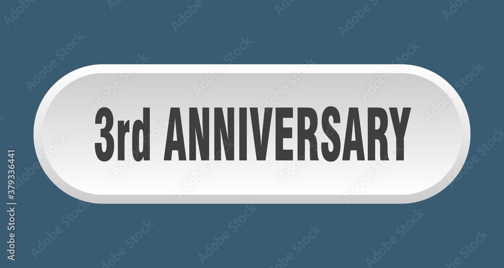 3rd anniversary button. rounded sign on white background