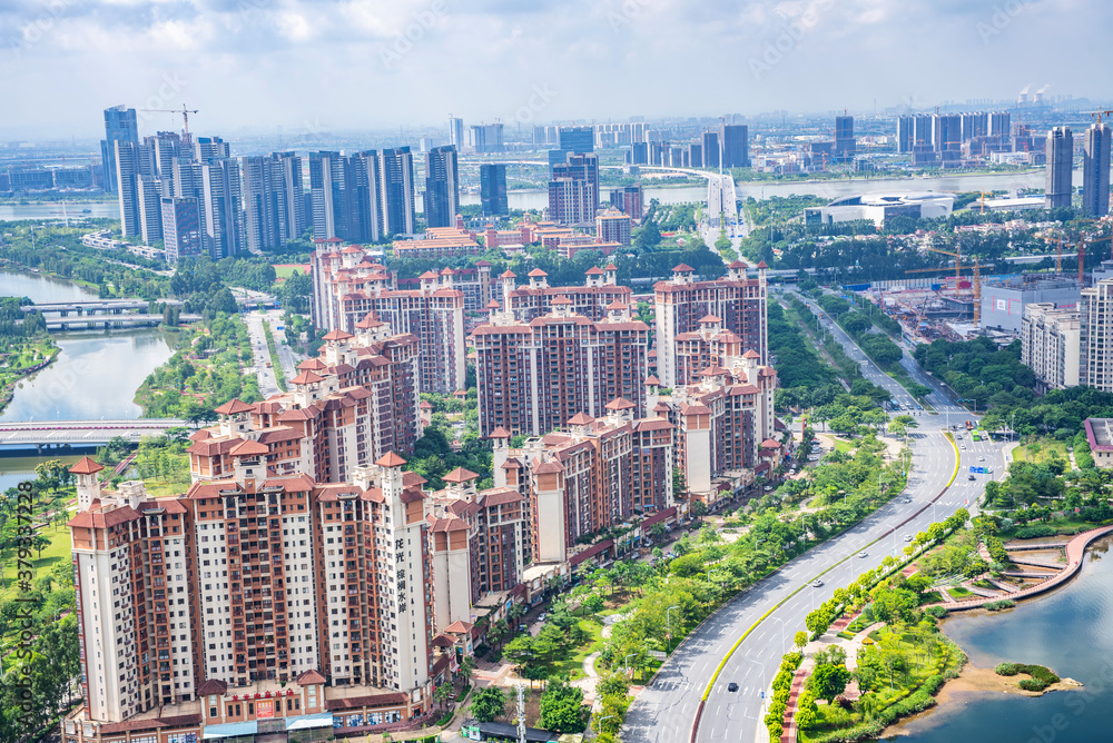 Dense residential developments in Nansha Free Trade Zone, Guangzhou, China