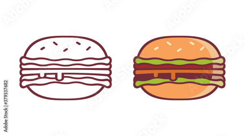 Burger or hamburger icon. Fast food sign, symbol.