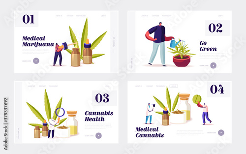 Cannabis for Personal Use, Legal Light Drug Landing Page Template Set. Scientist Characters Growing Medical Cannabis