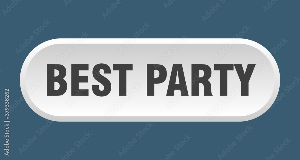 best party button. rounded sign on white background