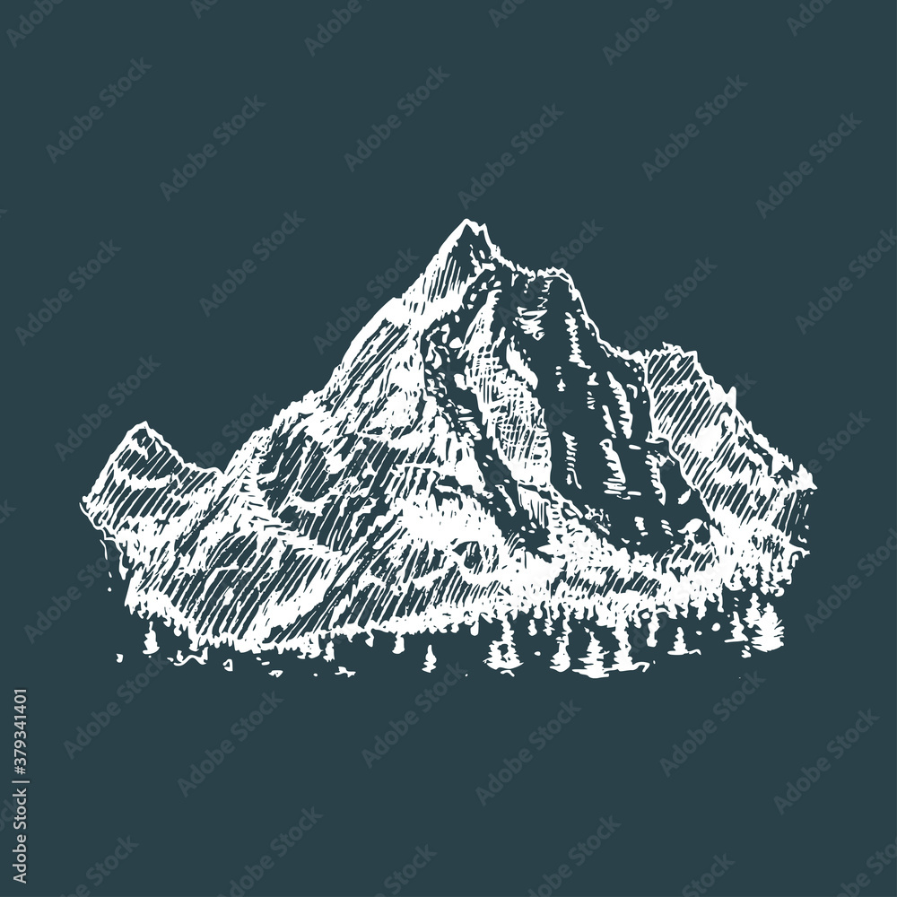 Hand drawn illustration of a mountain view.