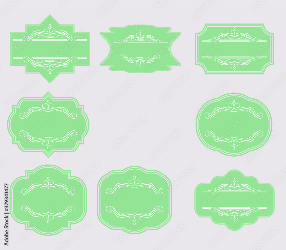 Green Insignias collection . Abstract Beige Insignia . Vintage Logo Icons Vector . Banner Shapes. 