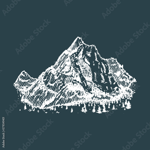 Hand drawn illustration of a mountain view.