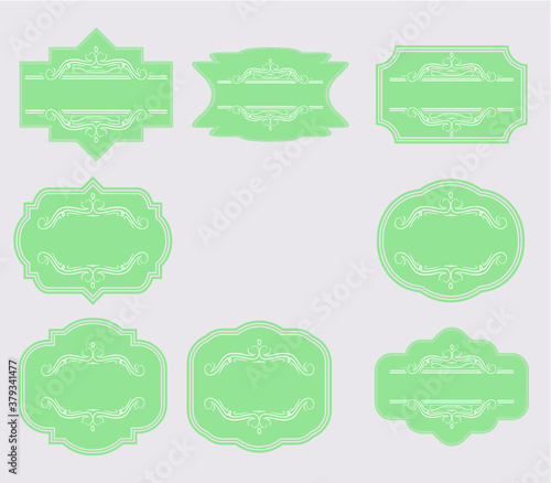 Green Insignias collection . Abstract Beige Insignia . Vintage Logo Icons Vector . Banner Shapes. 