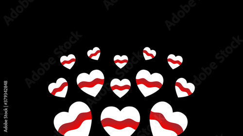 Belarusian wallpaper with revolution flags. White and red hearts composition on the black background. Vector illustration