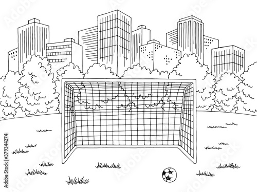 Street soccer football sport graphic black white city landscape sketch illustration vector