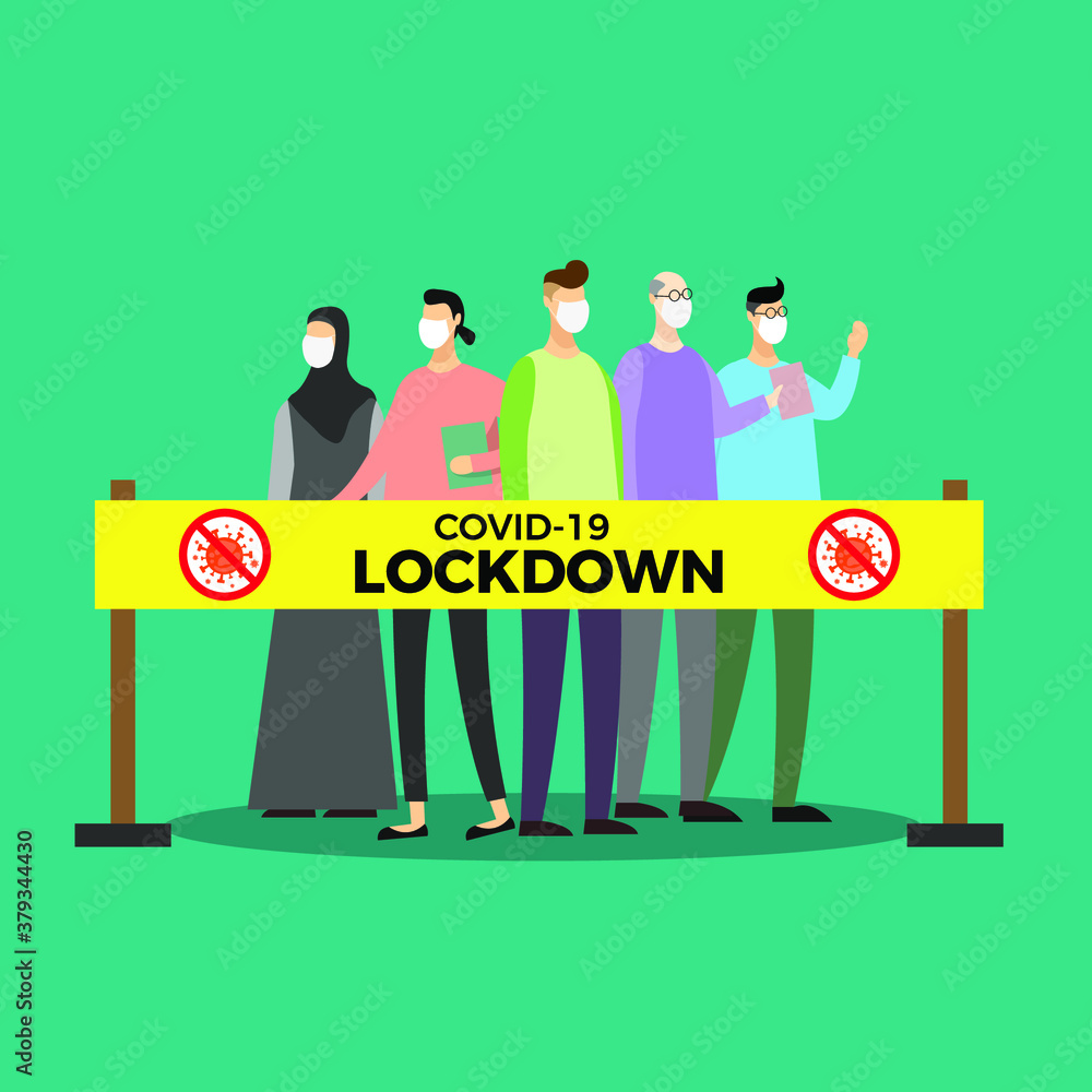 Group of people being quarantined or locked down due to novel coronavirus or covid-19 outbreak. lock down concept illustration. Group of people being quarantined or locked down due to novel coronavirus or covid-19 outbreak. lock down concept illustration.