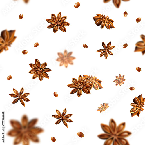 Seamless star anise background. Quality realistic vector, 3d illustration