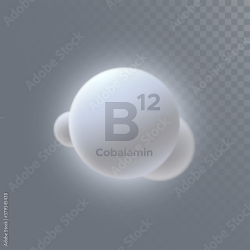 Vitamin B12 or cobalamin icon isolated on transparent background. Vector 3d illustration. Dietary supplement. Medical or pharmacy concept. Infographic element with B12 sign