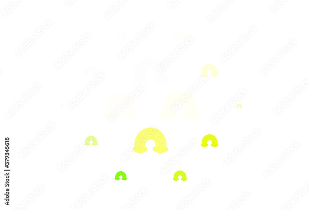 Obraz premium Light Green, Yellow vector backdrop with rainbows, clouds.