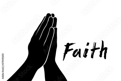 Praying hands religious faith concept vector simple illustration isolated on white.