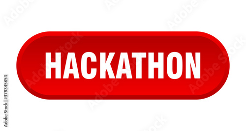 hackathon button. rounded sign on white background