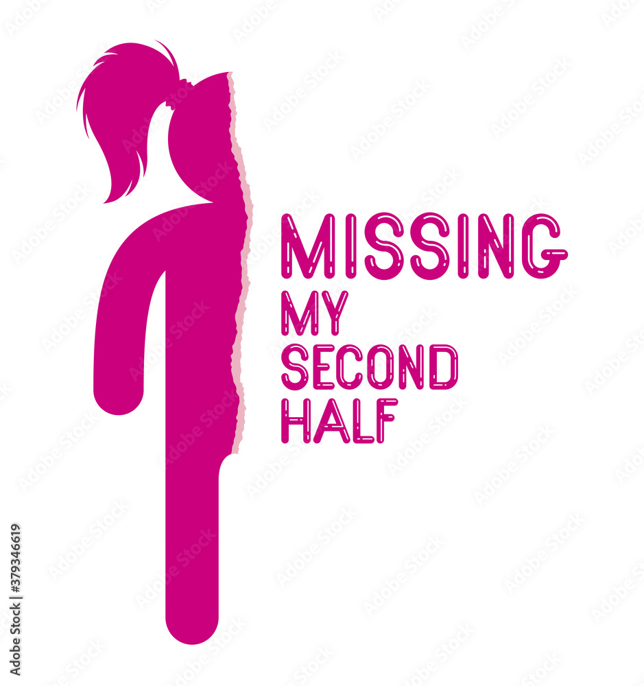 Half of woman icon lonely and missing his mate lover boyfriend, divorce breakup and loneliness vector concept symbol, stylish illustration of broken relations. Half of woman icon lonely and missing his mate lover boyfriend, divorce breakup and loneliness vector concept symbol, stylish illustration of broken relations.