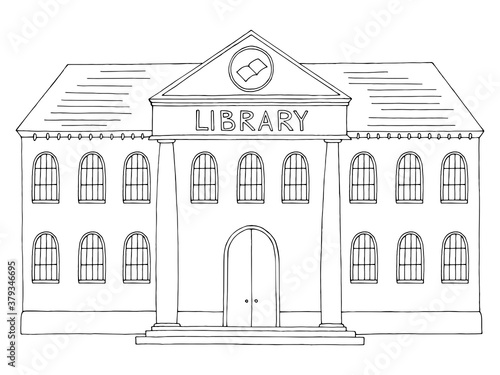 Library building exterior graphic black white isolated sketch illustration vector