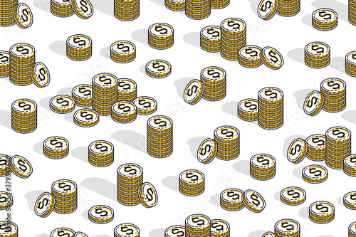 Money coins seamless background, backdrop for financial business website or economical theme ads and information, 3d cash, vector wallpaper or web site background.