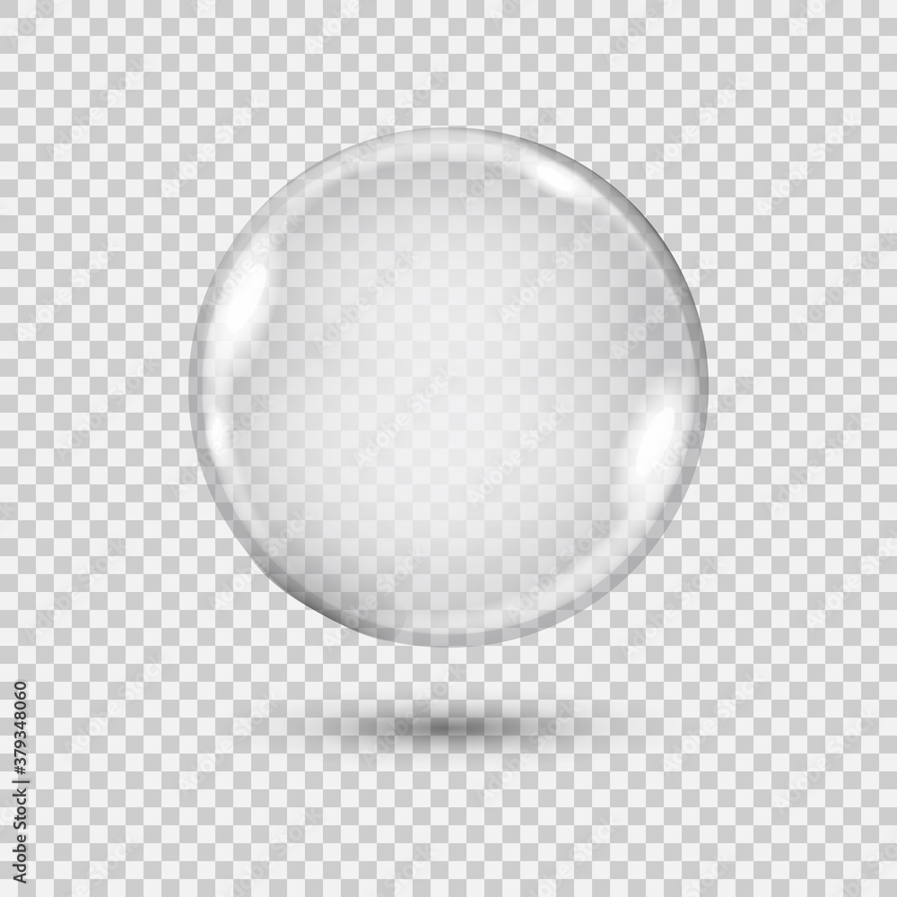 Transparent glass sphere with shadow on a plaid background.Vector illustration.