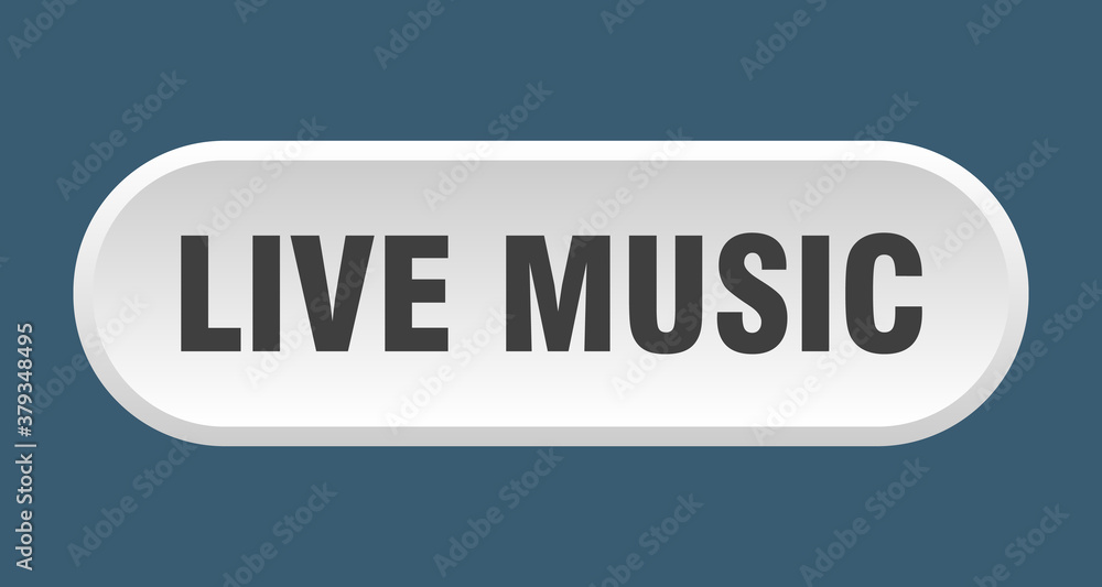 live music button. rounded sign on white background