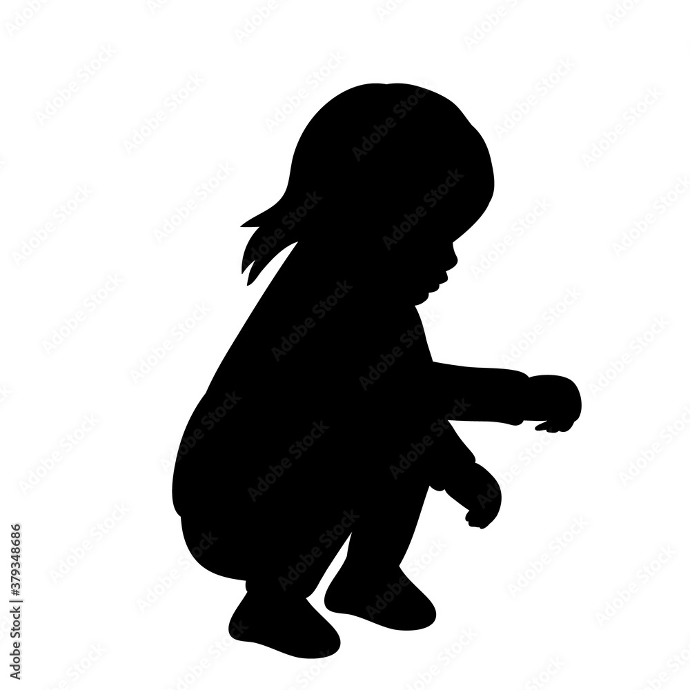 vector, on a white background, black silhouette of a child sitting