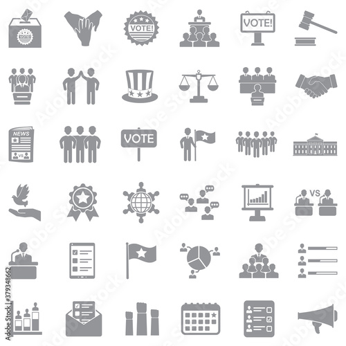 Democracy And Politics Icons. Gray Flat Design. Vector Illustration.