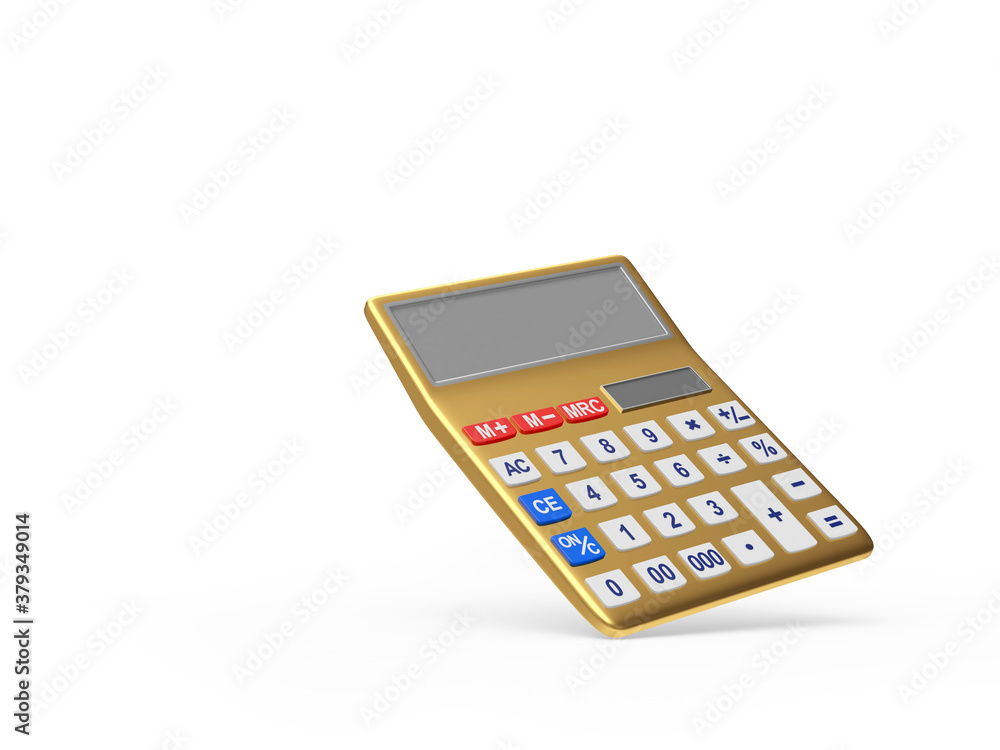Golden electronic calculator isolated on white background. 3D illustration Golden electronic calculator isolated on white background. 3D illustration