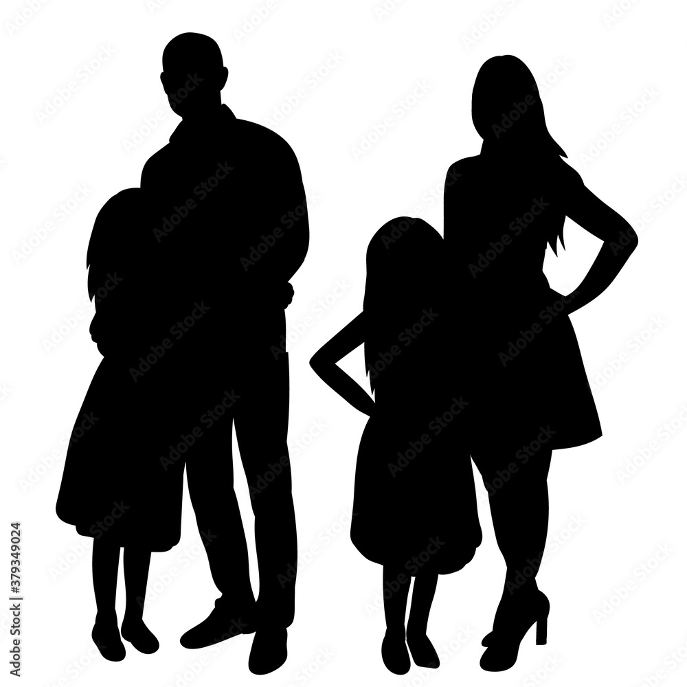 white background, black silhouette family