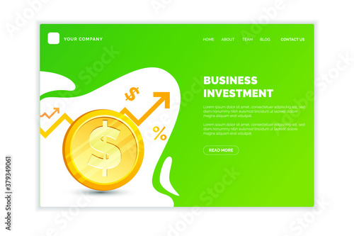 Business investment landing page template in flat design. Eps 10 vector illustration.