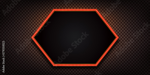 Vector realistic isolated retro marquee billboard with electric light lamps for invitation on the transparent background. Concept of vintage decoration.