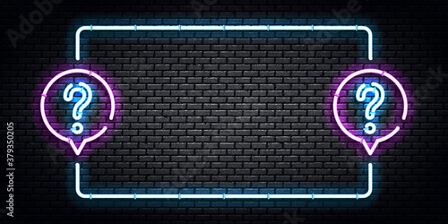 Vector realistic isolated neon sign of Quiz frames logo for template decoration and covering on the wall background. Concept of trivia night and question.
