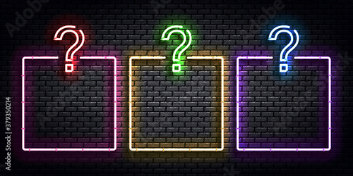 Vector realistic isolated neon sign of Quiz frames logo for template decoration and covering on the wall background. Concept of trivia night and question.
