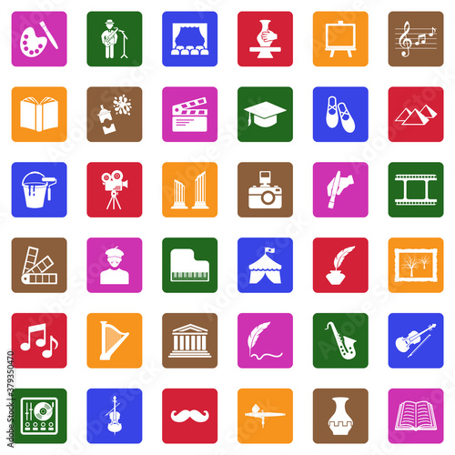 Culture Icons. White Flat Design In Square. Vector Illustration.