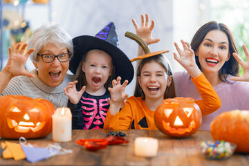 family celebrating Halloween