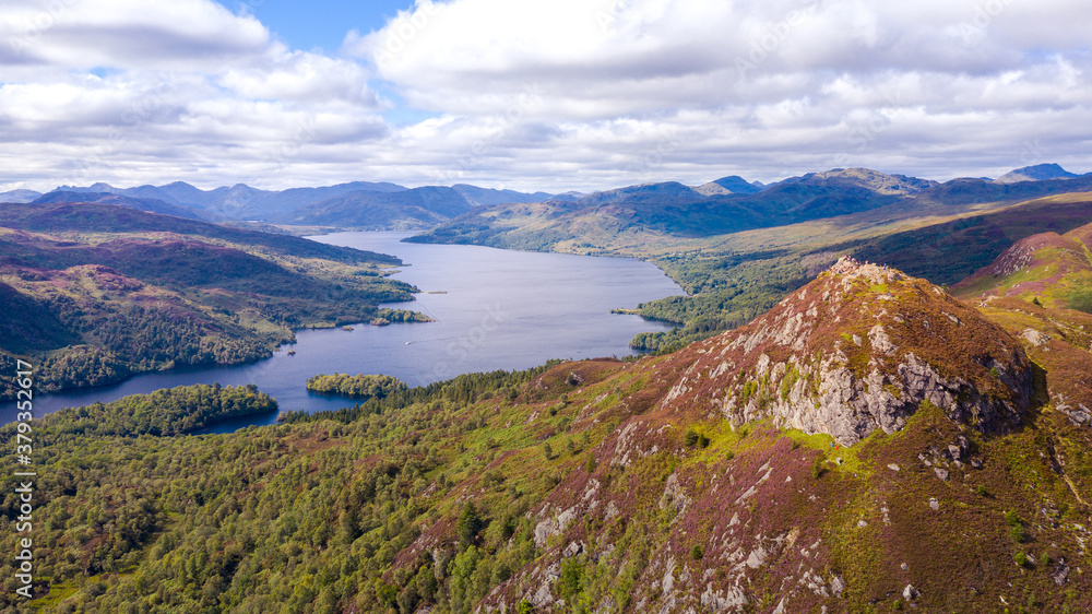 View over Ben A'an hill and Loch Katrine in the Trossachs in Scotland