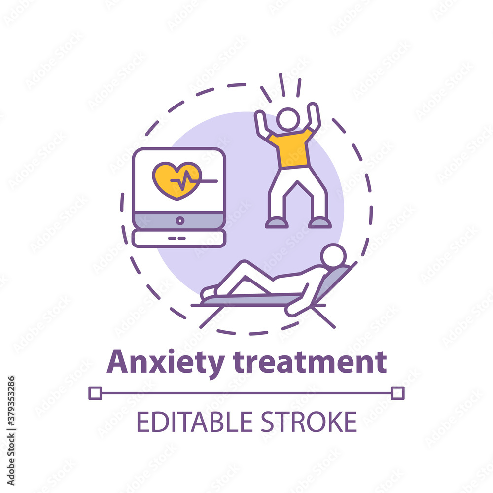 Anxiety treatment concept icon. Panic attack idea thin line illustration. Rapid heart rate. Increased alertness, worry and fear. Vector isolated outline RGB color drawing. Editable stroke