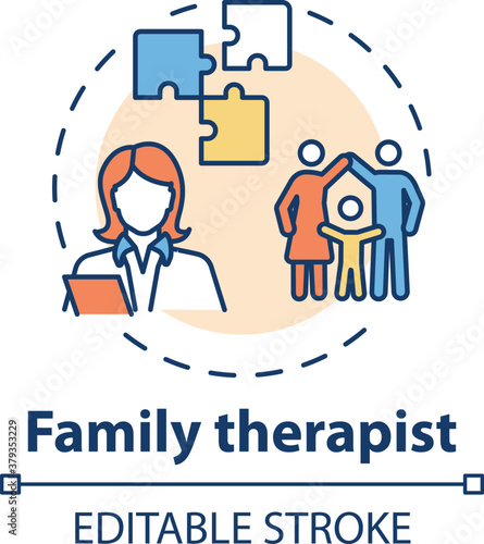 Family therapist concept icon. Medical speciality idea thin line illustration. Professional counseling. Couple, marriage therapy. Vector isolated outline RGB color drawing. Editable stroke