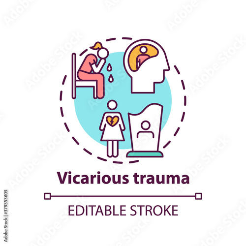 Vicarious trauma concept icon. Working with trauma survivor clients idea thin line illustration. Emotional connection with victims. Vector isolated outline RGB color drawing. Editable stroke