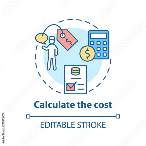 Calculate cost concept icon. Therapy calculator idea thin line illustration. Payment for each session. Counselling fees. Price factors. Vector isolated outline RGB color drawing. Editable stroke
