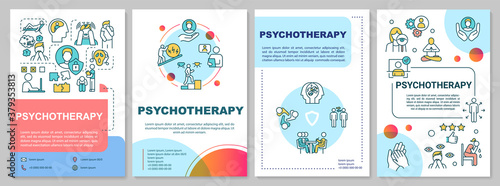 Psychotherapy brochure template. Mental health, psychological treatment flyer, booklet, leaflet print, cover design with linear icons. Vector layouts for magazines, annual reports, advertising posters