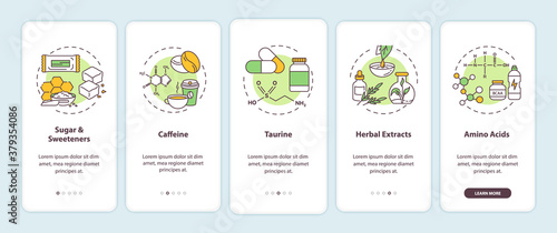 Fotografia Energy drinks ingredients onboarding mobile app page screen with concepts