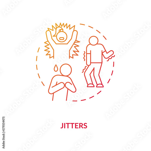 Jitters concept icon. Adrenaline levels boost idea thin line illustration. High blood pressure. Sweatiness. Energy drinks consuming. Coffee-based beverages. Vector isolated outline RGB color drawing