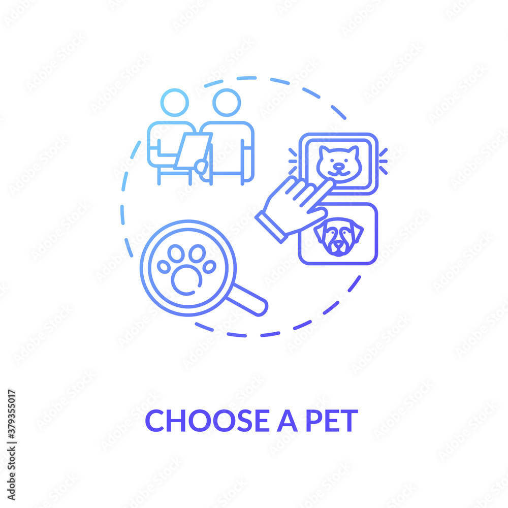 Choose a pet concept icon. Grooming salon services app. Choosing items amount. Animals helping adoption center idea thin line illustration. Vector isolated outline RGB color drawing
