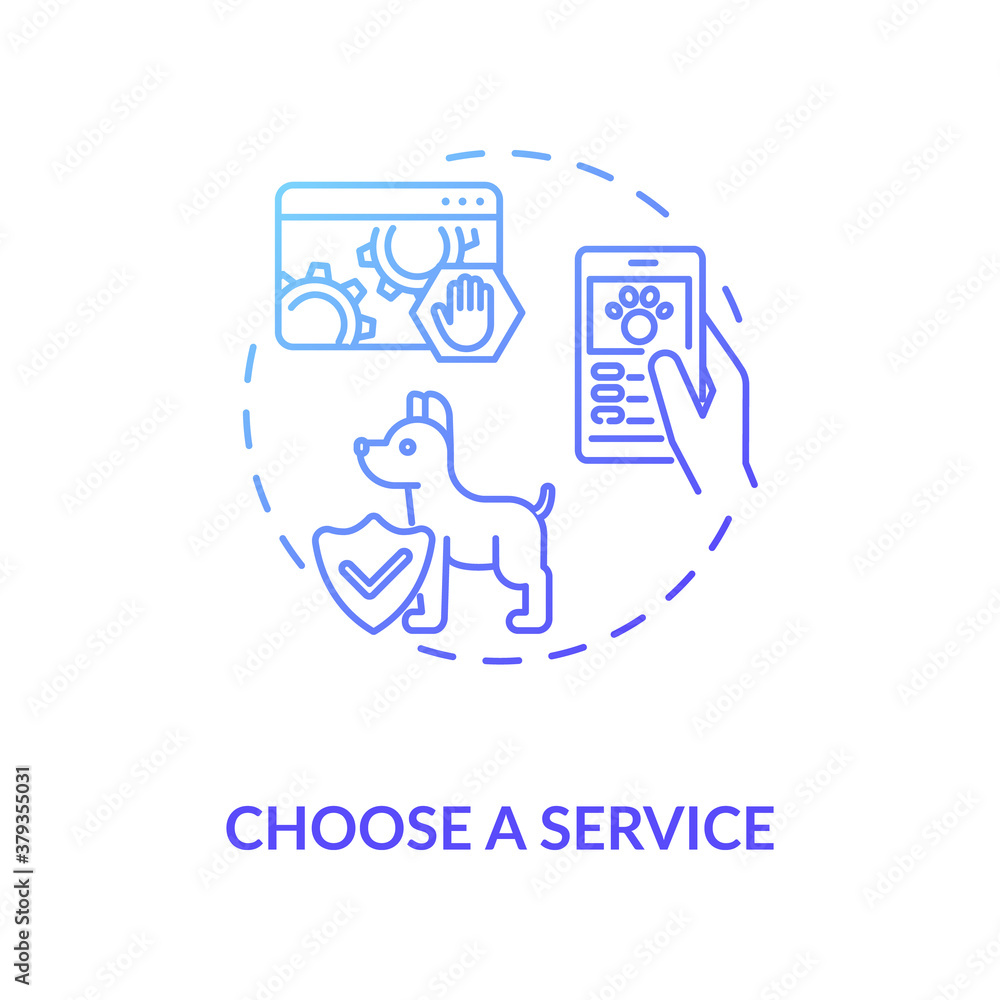 Choose a service concept icon. Grooming salon services app idea. Pets helping center services. Animal shelter idea thin line illustration. Vector isolated outline RGB color drawing