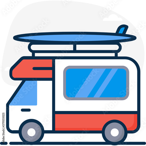 
Icon of campervan in flat design 
