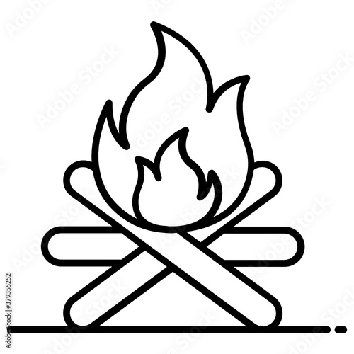 
Campfire icon in flat design, open air fire 
